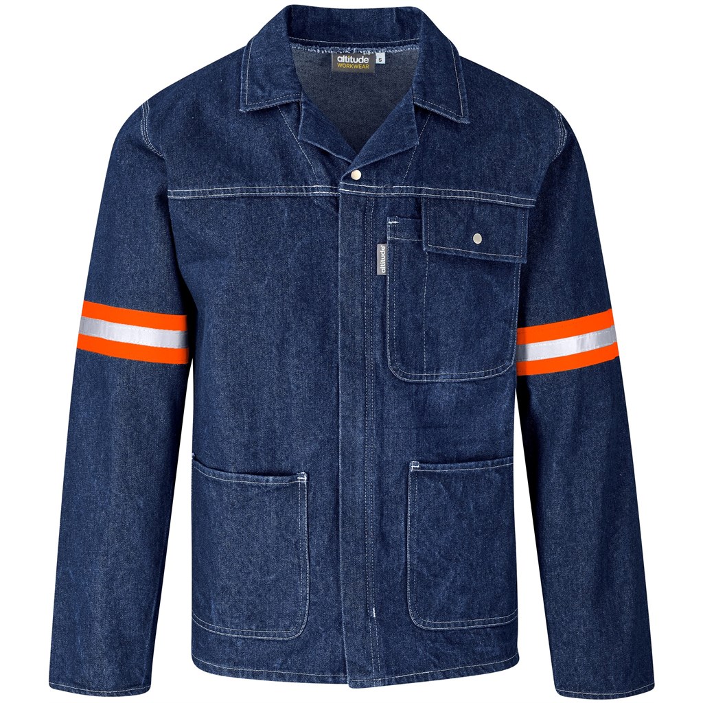Cast Premium 100% Cotton Denim Jacket - Reflective Arms & Back - Orange Tape - Image 2