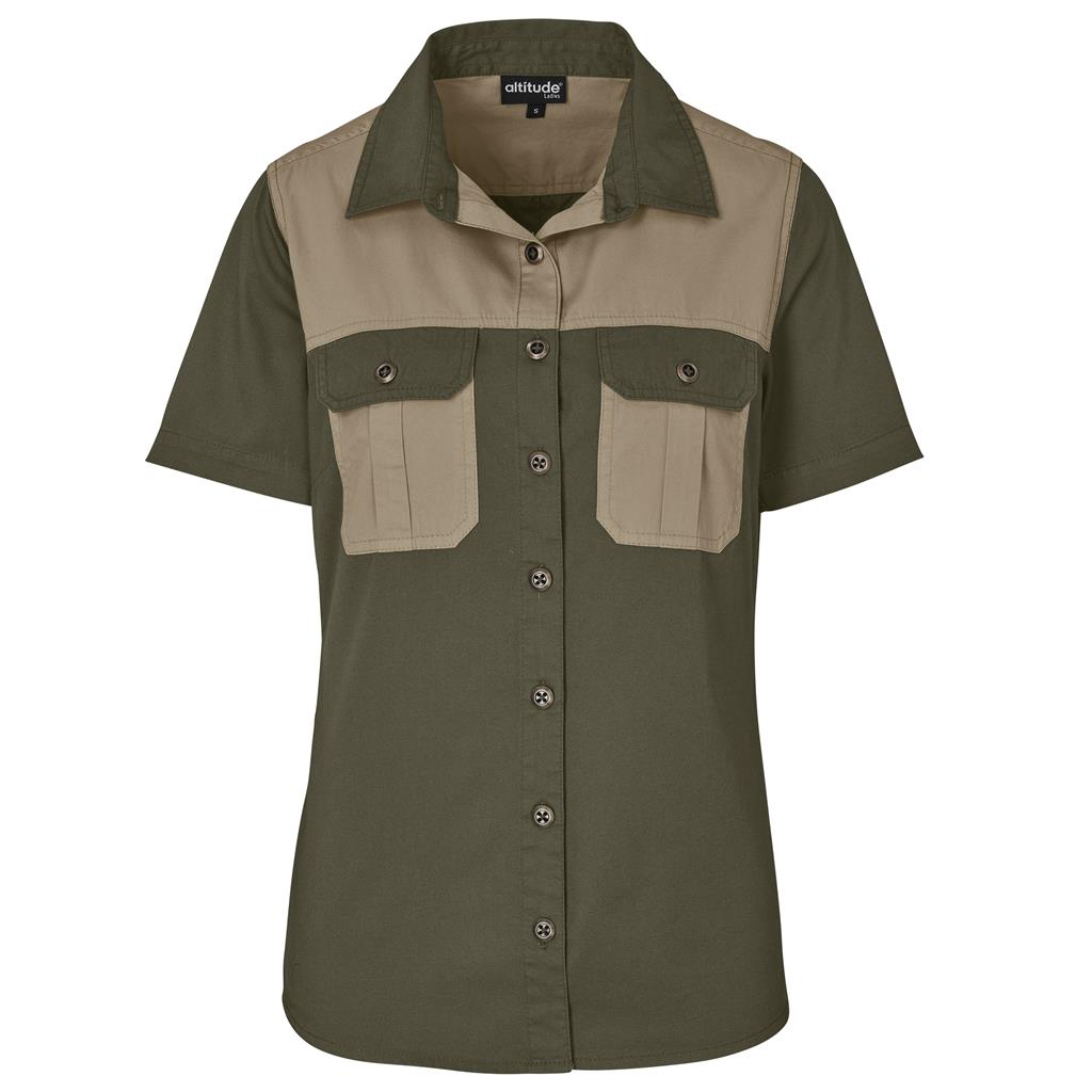 Ladies Short Sleeve Serengeti 2-Tone Bush Shirt - Image 2
