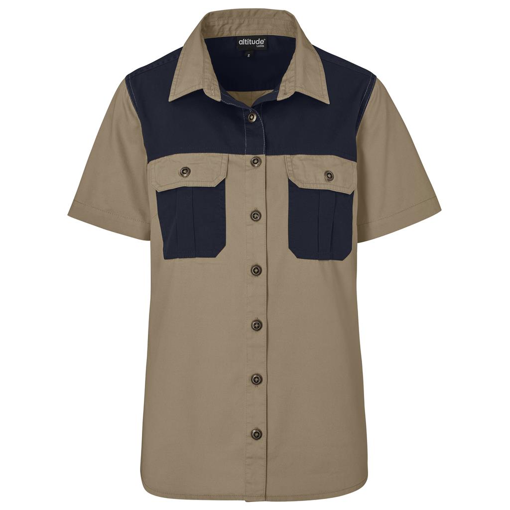 Ladies Short Sleeve Serengeti 2-Tone Bush Shirt - Image 3